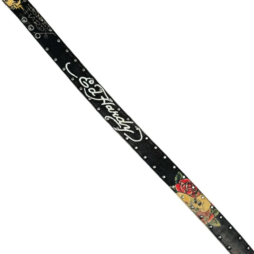 Vintage ED HARDY Embroidered Black Canvas Belt - Measures 49.5